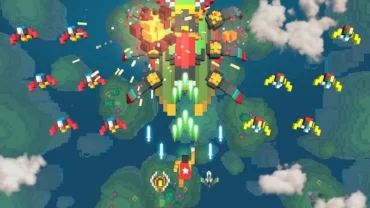 Sky Wings game screen showing pixel art graphics and gameplay.