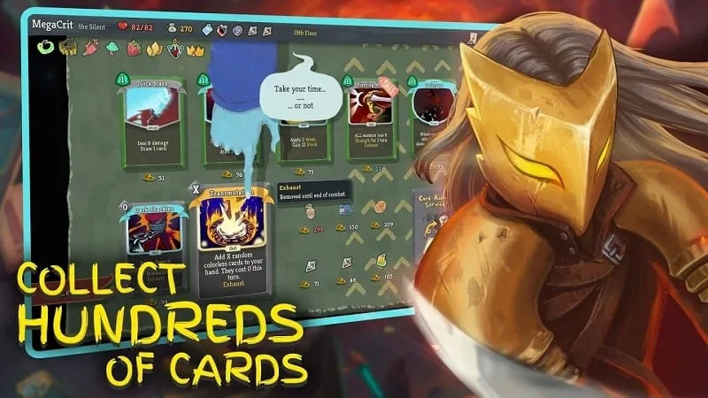 Tangkapan layar gameplay Slay the Spire yang menampilkan antarmuka pertarungan dan pilihan kartu.