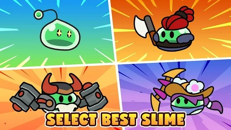 Slime Battle gameplay screenshot showing various slime warriors.