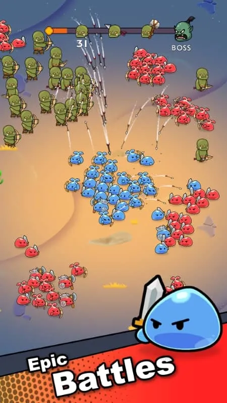 Slime Horde gameplay showcasing a large army of slime warriors.