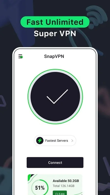 Snap VPN mod interface showing premium features