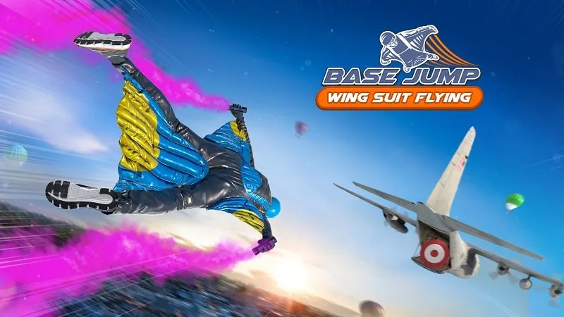 Soaring through the air with a wingsuit in Base Jump Wing Suit Flying.