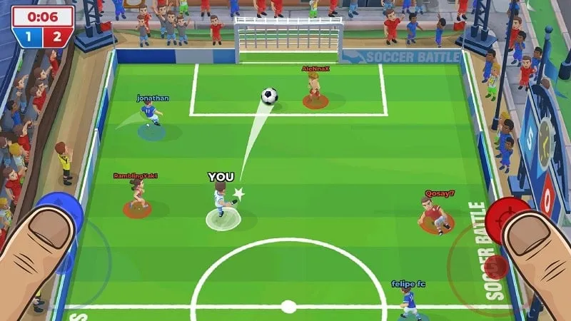 Soccer Battle MOD APK gameplay screenshot.