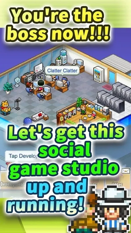 Social Dev Story gameplay screenshot.