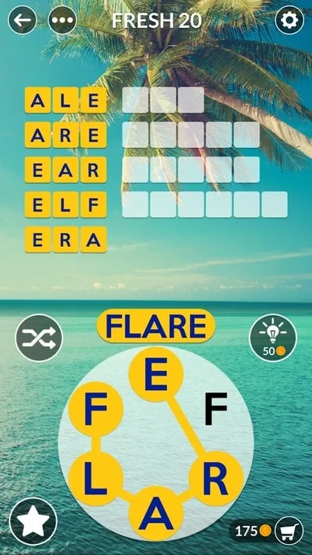 Resolvendo um quebra-cabeça no Wordscapes Uncrossed.