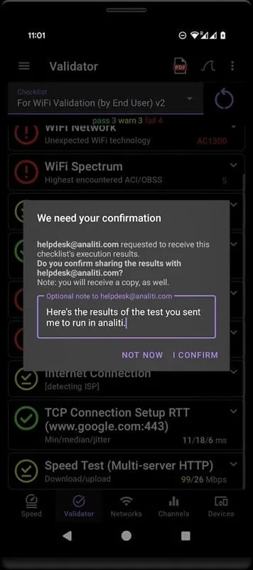 Speed Test WiFi Analyzer mod interface showing premium features