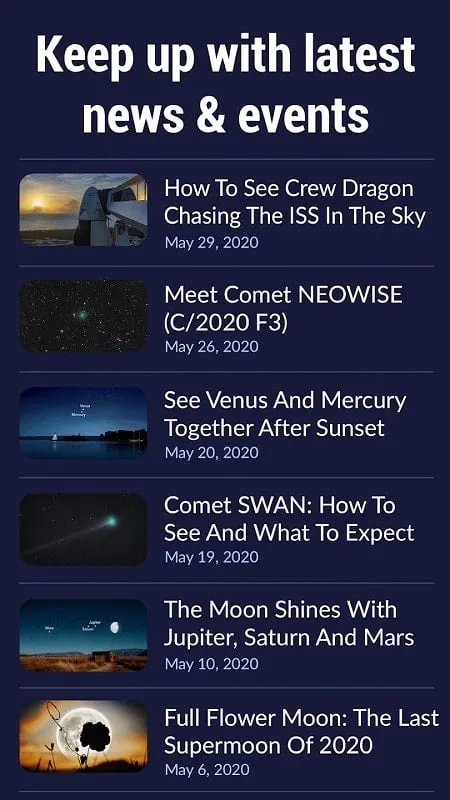 Star Walk 2 displaying information about astronomical phenomena