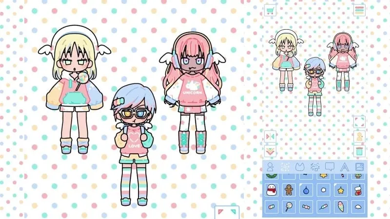 Starting screen of Pastel Friends depicting various customizable avatars.