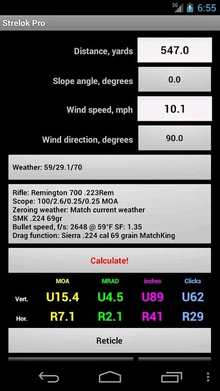 Strelok Pro mod interface showing premium features