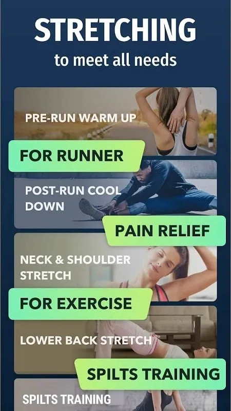 Stretch Exercise mod highlighting specific exercise routines