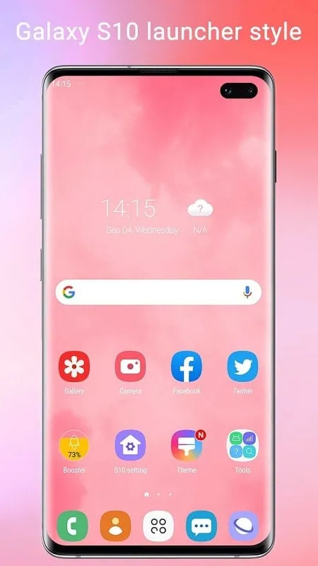 Super S10 Launcher Galaxy S10 mod interface showing premium features