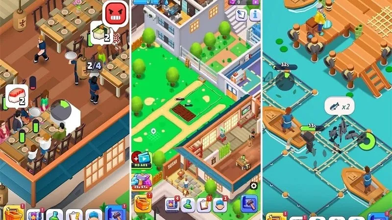 Tampilan gameplay Sushi Empire Tycoon MOD APK.