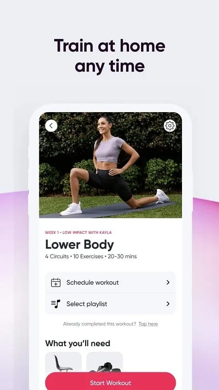 Giao diện Sweat Fitness App For Women mod hiển thị các tính năng premium