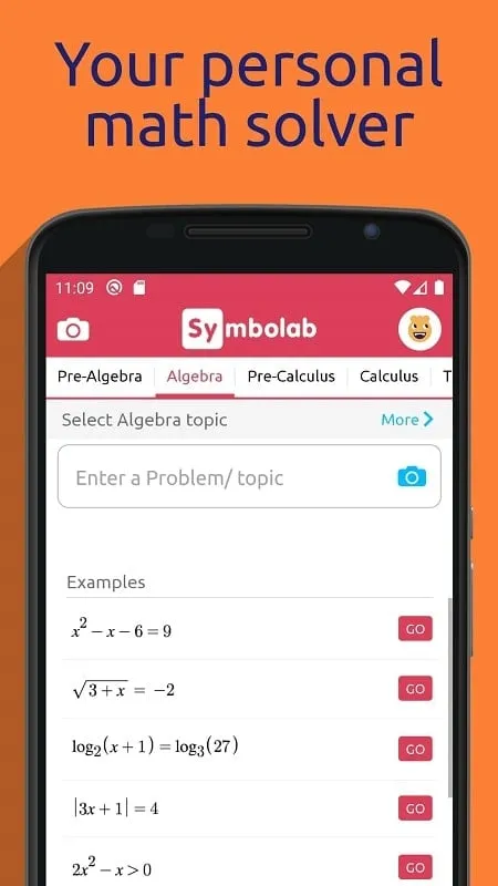 Symbolab Math solver mod interface showing premium features