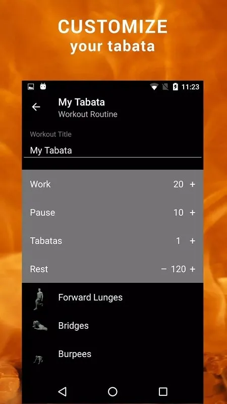 Tabata HIIT app interface demonstrating exercise selection