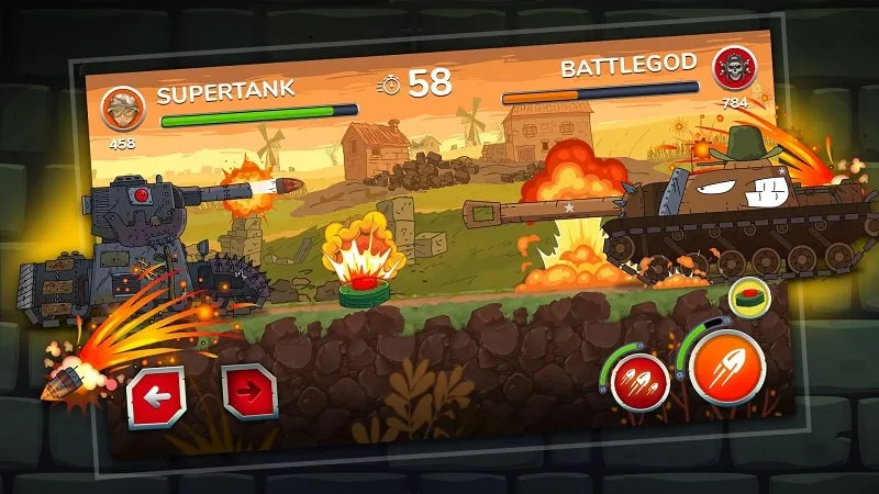 Tank battling in Gerand, showcasing the unlimited money feature.