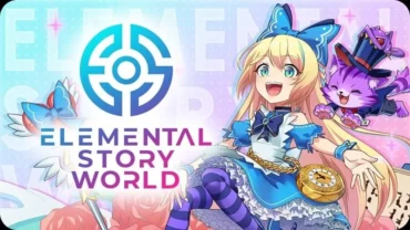 The Elemental Story World game interface featuring a hero character ready for battle.