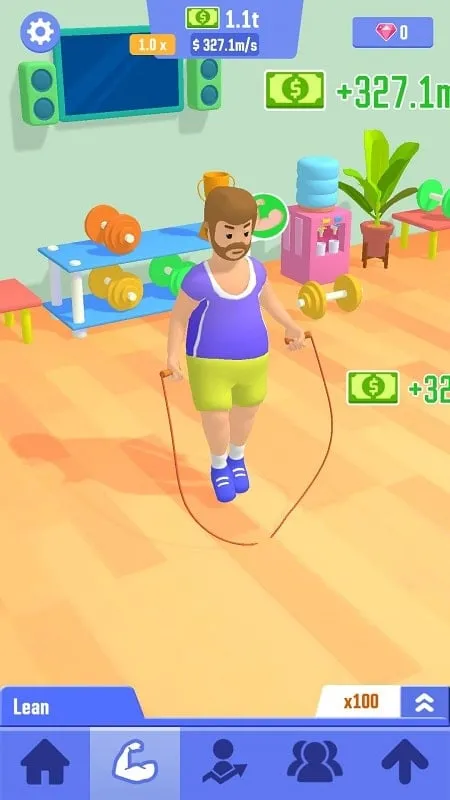 The gameplay interface of Idle Success showing exercise activities.