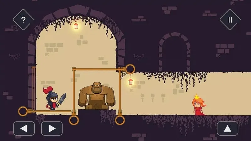 The knight character in Tricky Castle facing a puzzle involving rotating platforms.