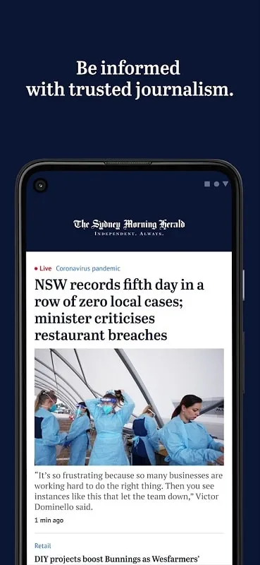 Interface do mod The Sydney Morning Herald mostrando recursos premium