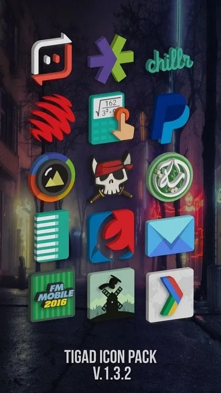 Tigad Pro Icon Pack applied to a home screen