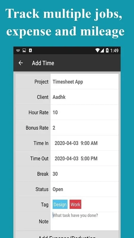 Ứng dụng theo dõi giờ làm Timesheet MOD APK