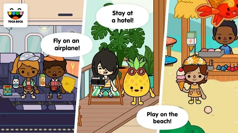 Toca Life Vacation mod interface showing premium features