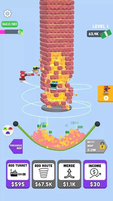 Tower Crusher gameplay on an Android device.