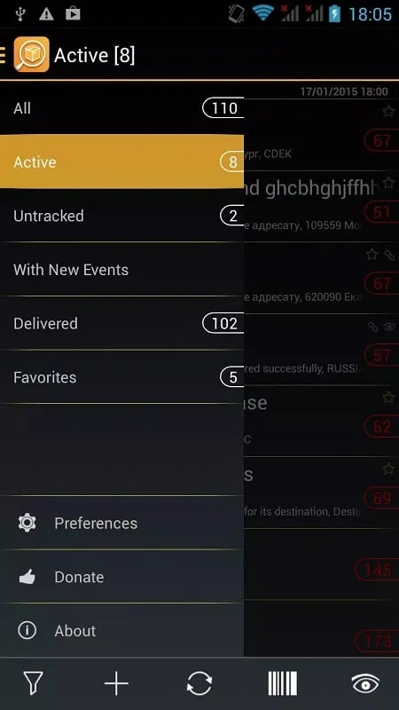 TrackChecker Mobile displaying payment codes