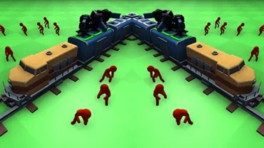 Train Artillery gameplay screenshot showing the train and zombie hordes.