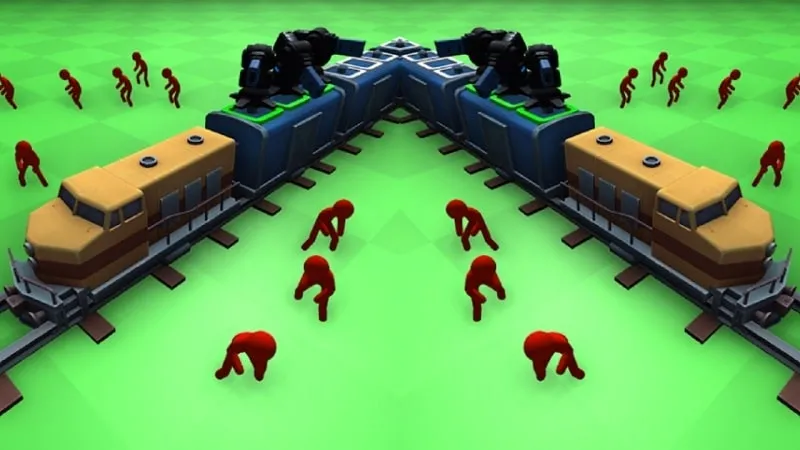 Train Artillery gameplay screenshot showing the train and zombie hordes.