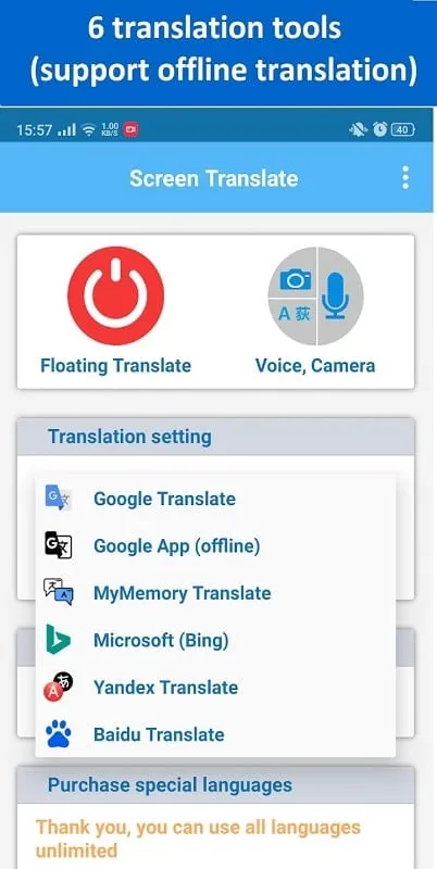 Translate On Screen translating a document 