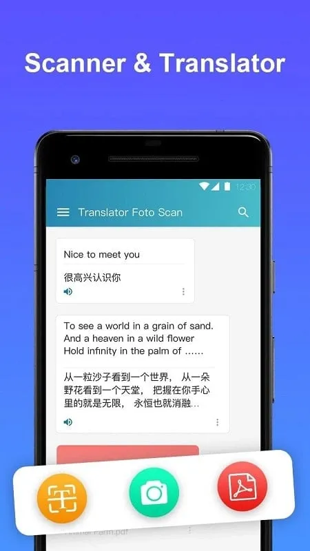 Translator Foto Scan mod interface showing premium features