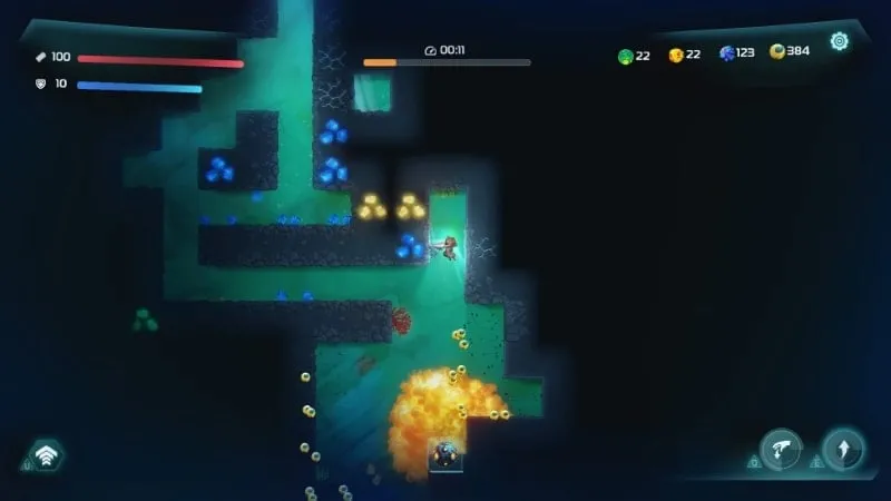 Underwater scene in Ocean Keeper showing resource gathering.