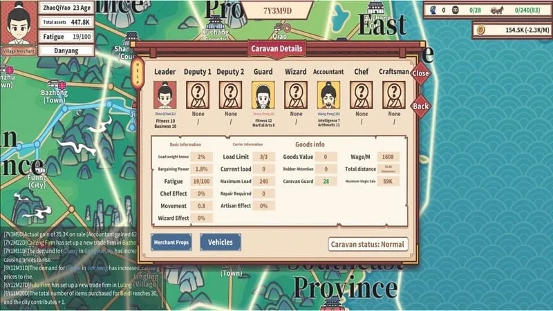 Unlimited money feature demonstration for developing family and training successors in East Trade Tycoon MOD APK.