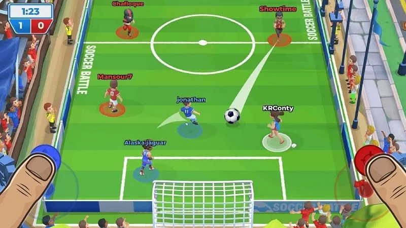 Unlocking characters and items using unlimited resources in Soccer Battle MOD.