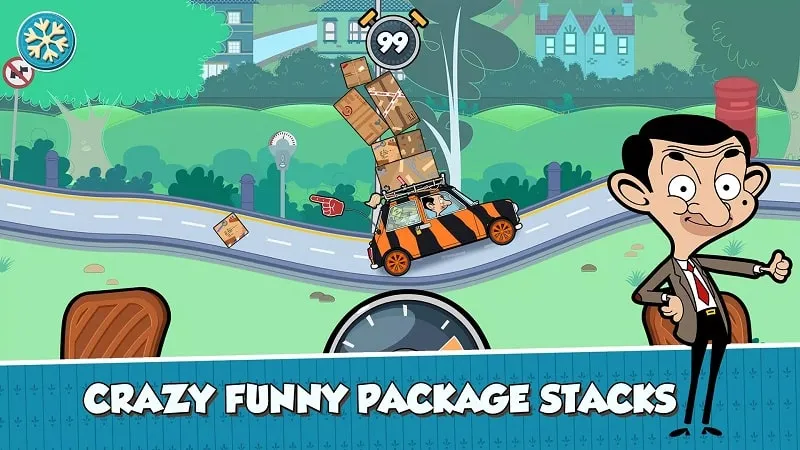 Unlocking new content using unlimited gems in Mr Bean Special Delivery.