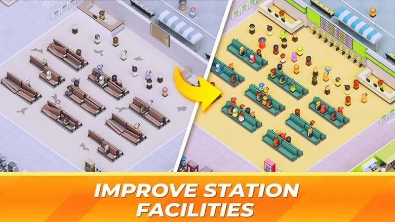 Upgrading facilities in the Idle Bus Station game.