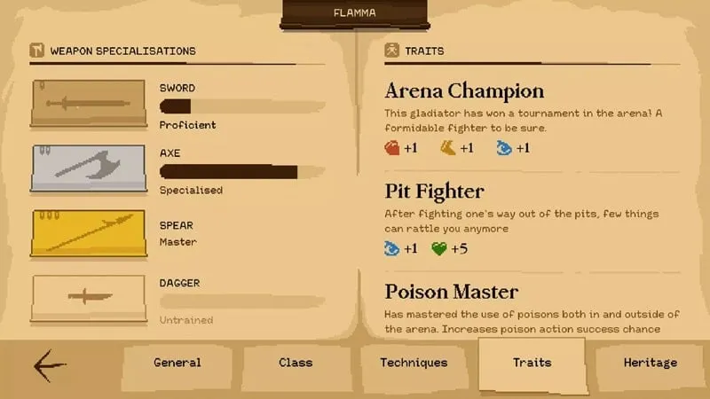 Upgrading Gladiator stats in Gladiator Manager.