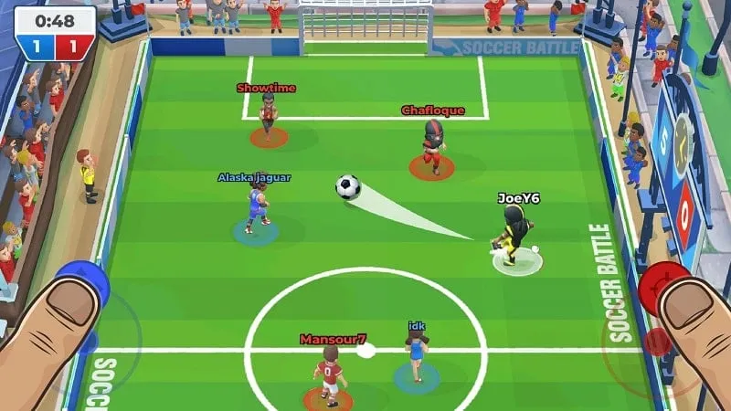 Upgrading player stats using unlimited money in Soccer Battle MOD APK.