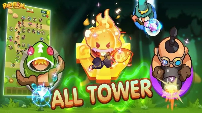 Upgrading towers in Raid Royal using unlimited money.