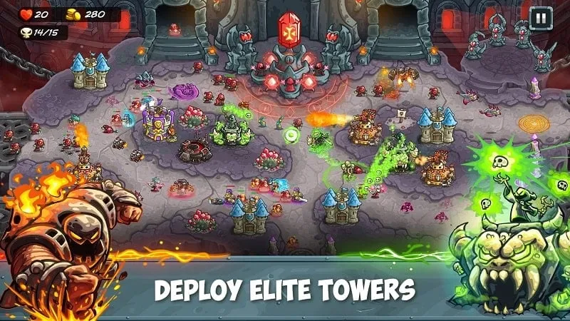 Upgrading towers using unlimited diamonds in Kingdom Rush 5.