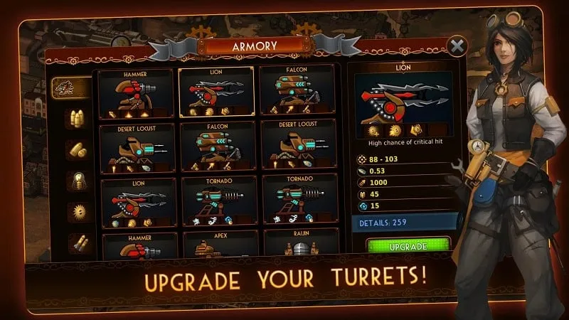 Upgrading weapons in Steampunk Tower 2