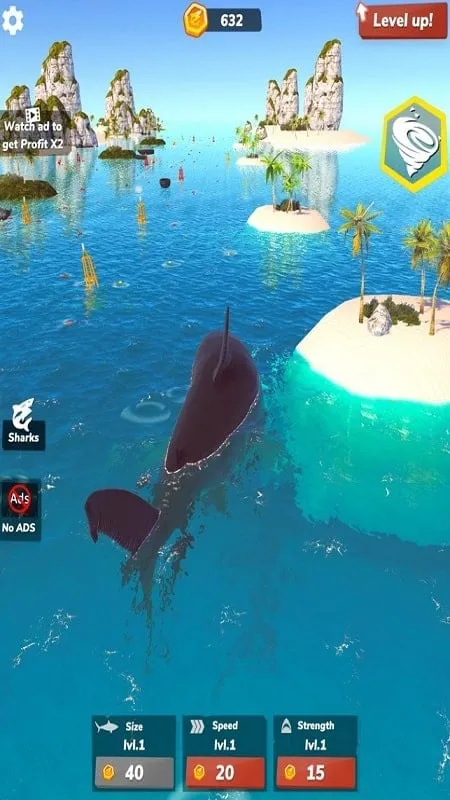 Upgrading your shark in Idle Shark World.