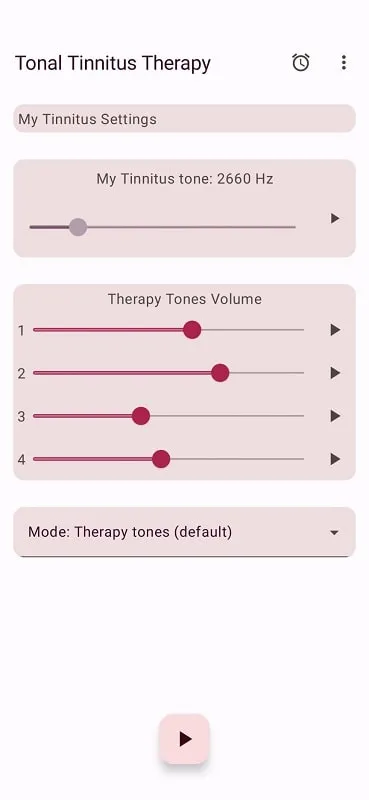 User interface of the Tonal Tinnitus Therapy mod