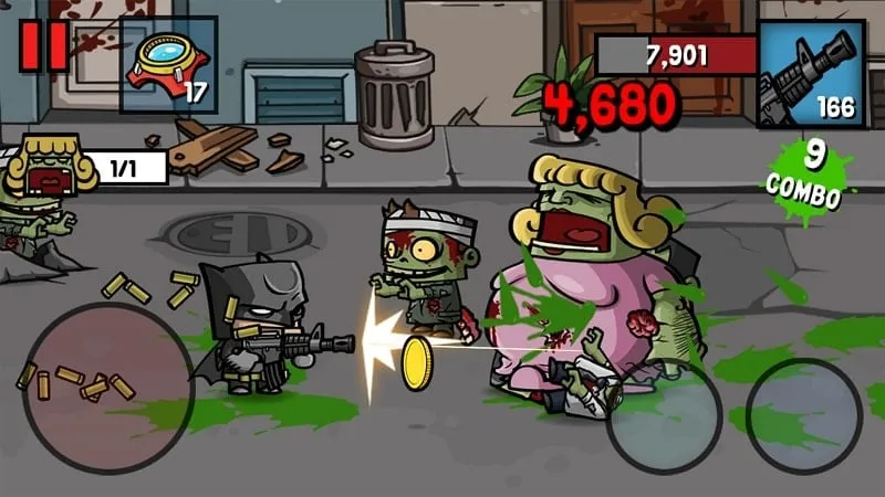 Using powerful weapons with unlimited ammo in Zombie Age 3.