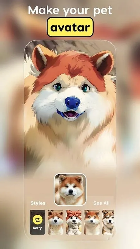 Using Restyle Cartoon Filters mod to turn a pet into a cartoon