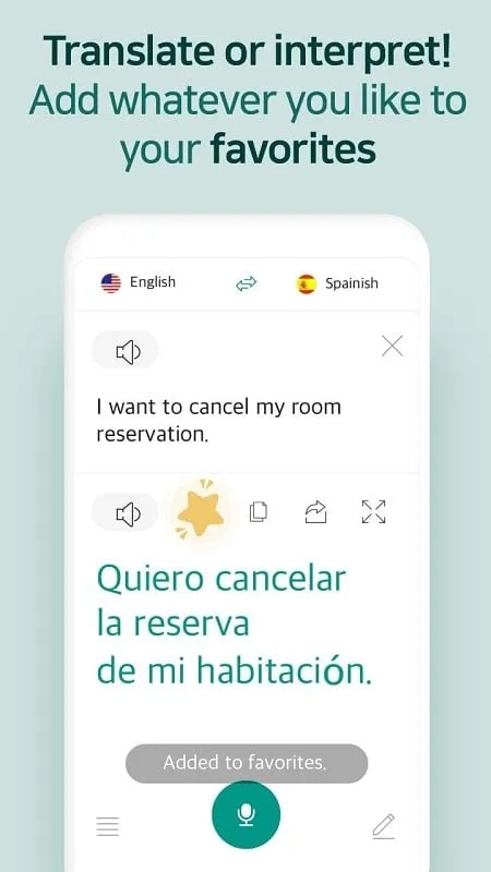 Usando o recurso de favoritos no Talking Translator Mod APK