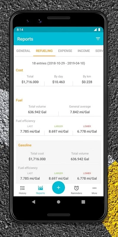 Using the fuel tracking feature in Drivvo MOD APK