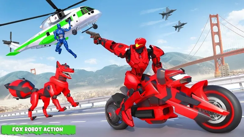 Using the mod menu in Fox Robot Transform Bike Game.